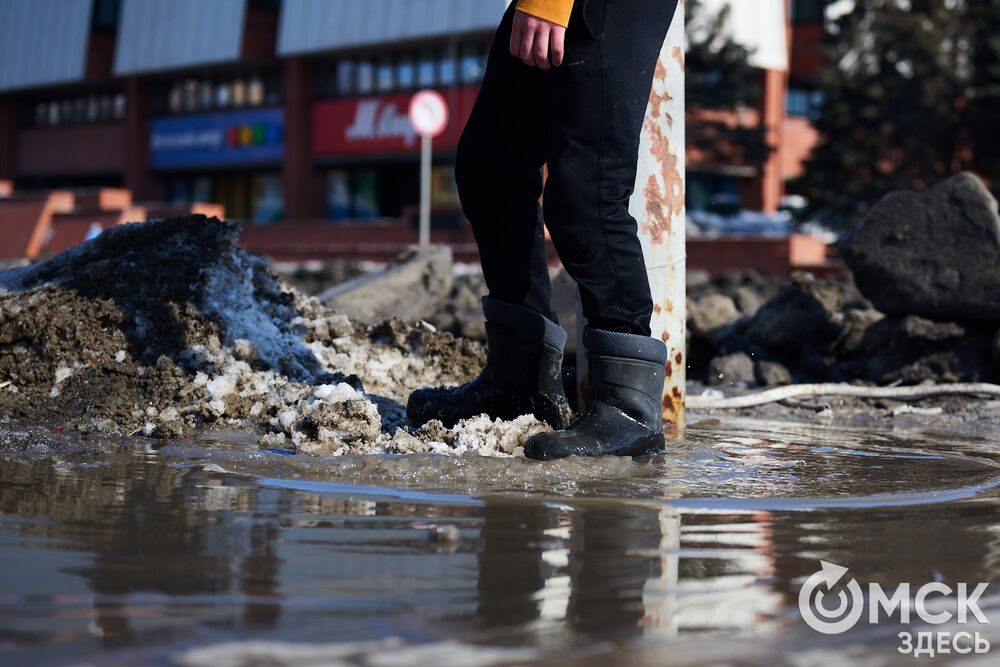 В Омске появились первые проталины - город превратился в полосу препятствий. Фото: Илья Петров