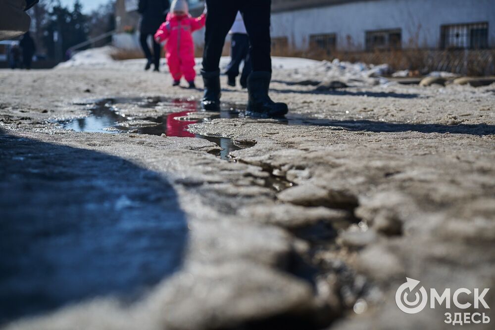В Омске появились первые проталины - город превратился в полосу препятствий. Фото: Илья Петров