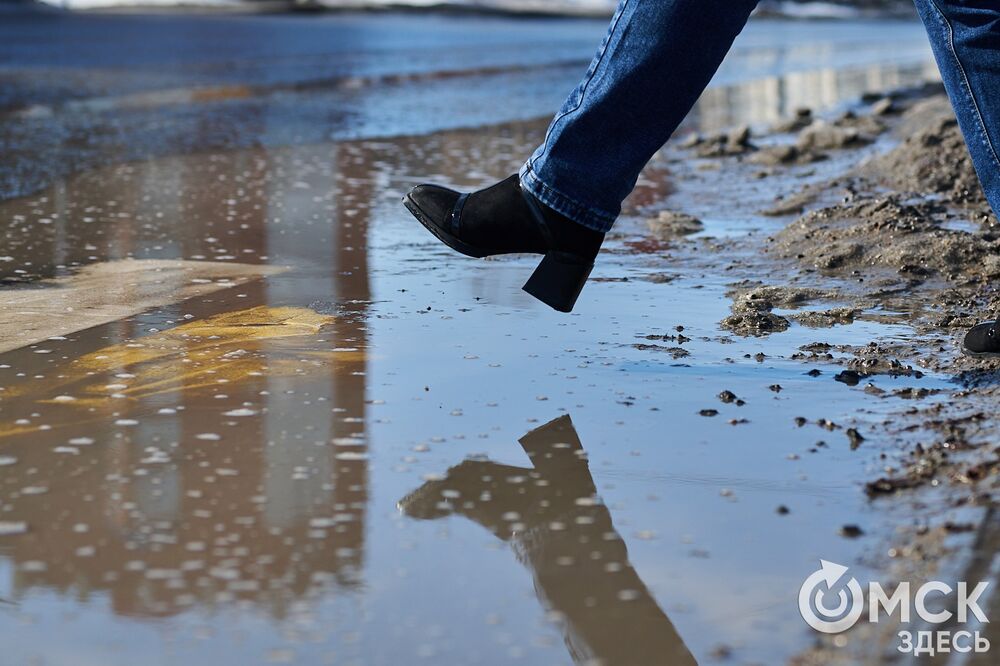 В Омске появились первые проталины - город превратился в полосу препятствий. Фото: Илья Петров
